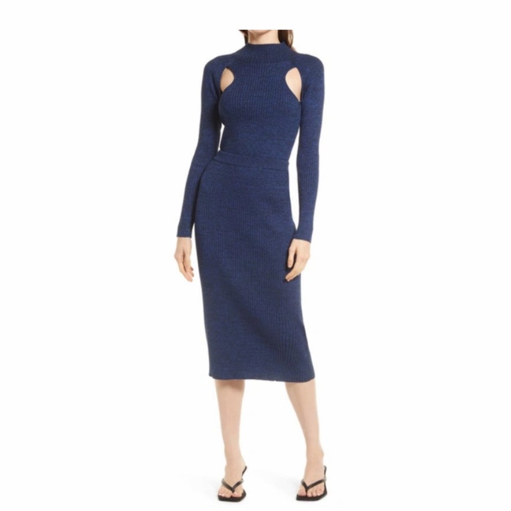 Open Edit Sparkle Cutout Sweater and Ribbed Sweater Skirt Size XL